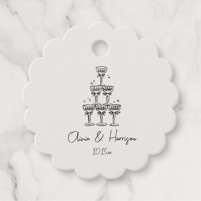 Étiquettes Cadeau Champagne Tower Doodle Custom Name Wedding (Devant)