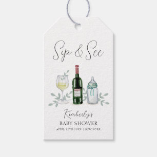 Étiquettes-cadeau Champagne verdoyante Sip & Voir Baby shower