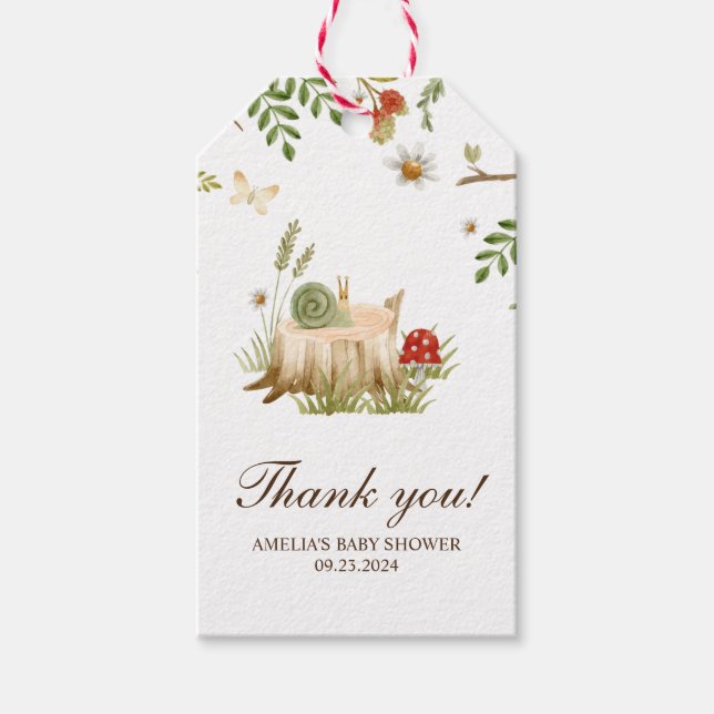 Étiquettes-cadeau Champignons des forêts de bois baby shower faveurs (Devant)