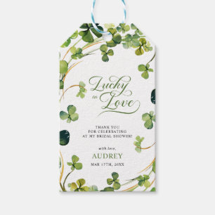 Étiquettes-cadeau Chanceux en amour Baby Shower Shamrock Vert