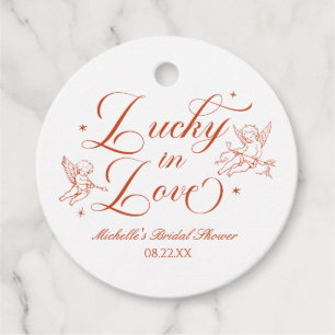 Étiquettes Cadeau Chanceux en amour Vintage Cupid Shower de mariage