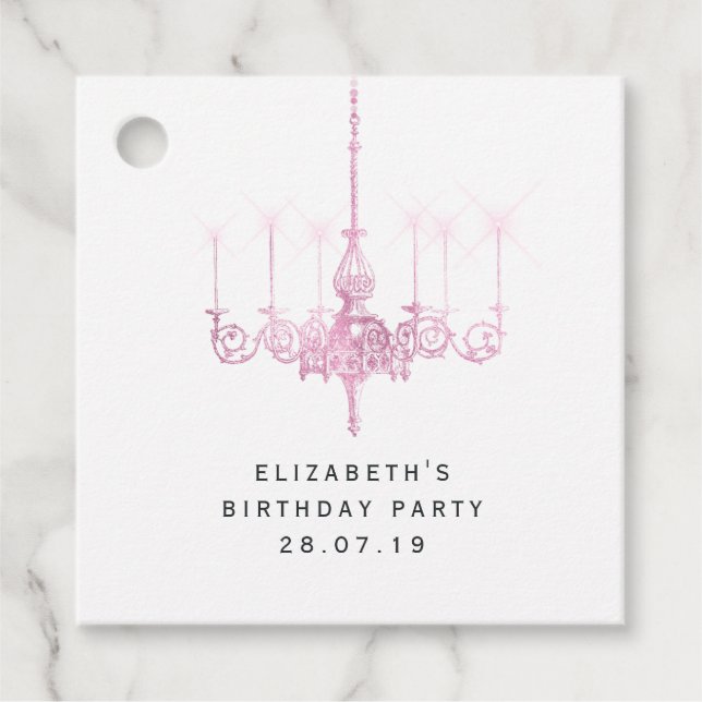 Étiquettes Cadeau Chandeliers et équations rose Glam (Devant)