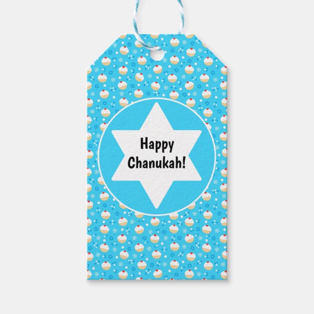Étiquettes-cadeau Chanukah Jelly Doughnut Etoiles juives Snowflakes (Devant)