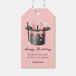 Étiquettes-cadeau Chapeau de Magicien Aquarelle Rose Joyeux Annivers