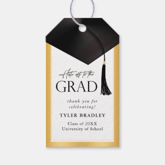 Étiquettes-cadeau Chapeaux Bas Pour Le Diplômé Noir Et Or Homme Grad