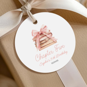 Étiquettes Cadeau Chapitre cinq Livres à Ruban Rose Fête d'anniversa