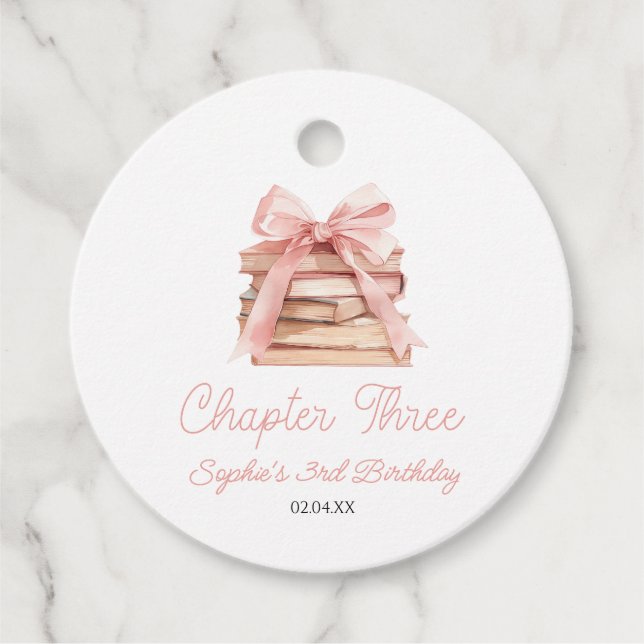 Étiquettes Cadeau Chapter Three Pink Bow Books 3rd Birthday Party (Devant)