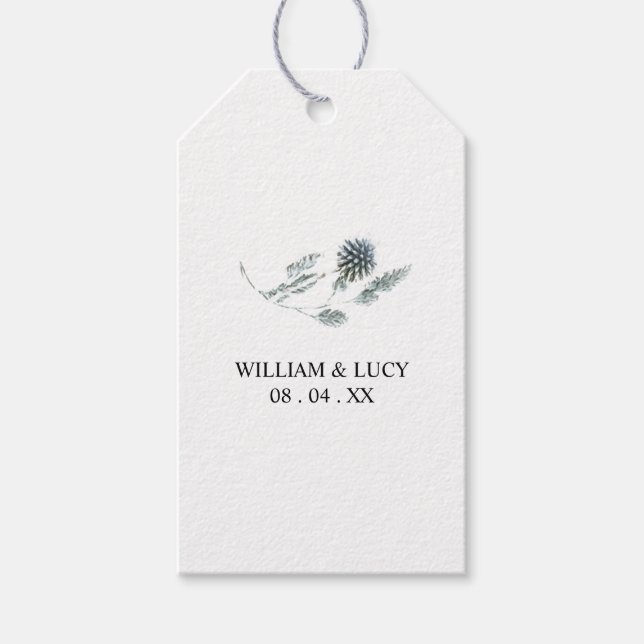 Étiquettes-cadeau Chardon bleu mariage floral botanique merci (Devant)