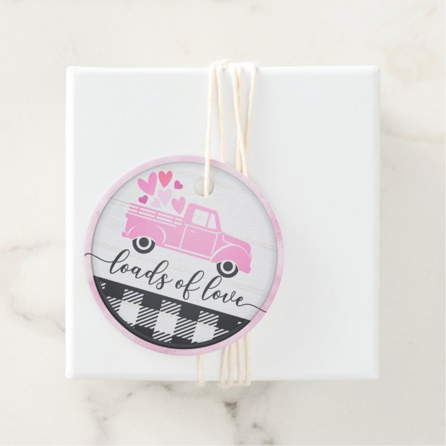 Étiquettes Cadeau Charges d'amour Coeurs Camion Plaid Valentine (En situation)