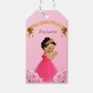 Étiquettes-cadeau Chariot de château de princesse royale rose or fil