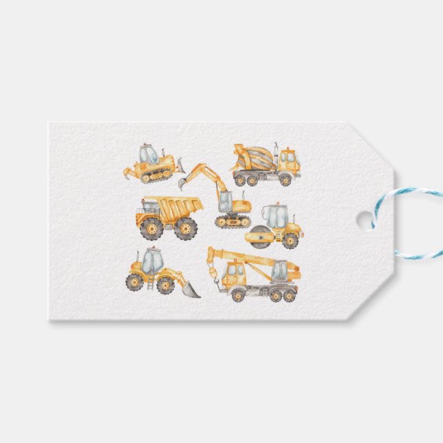 Étiquettes-cadeau Chariots de construction fête d'anniversaire (Devant (Horizontal))
