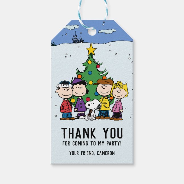 Étiquettes-cadeau Charlie Brown et ses amis Anniversaire d'hiver (Devant)