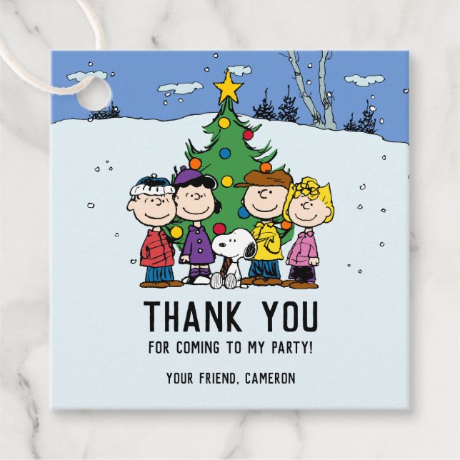 Étiquettes Cadeau Charlie Brown et ses amis Anniversaire d'hiver (Devant)