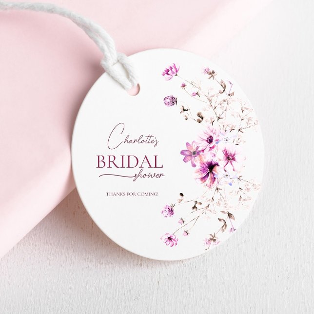 Étiquettes Cadeau Charmant Shower de Mariage Fleur Sauvage Ruby Rose (Créateur téléchargé)