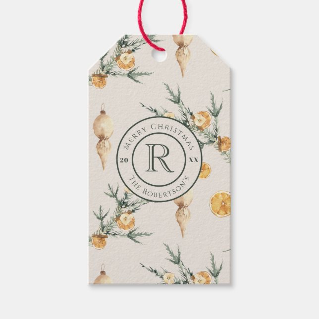 Étiquettes-cadeau Charme d'hiver chaud : Aquarelle chic Monogramme (Devant)