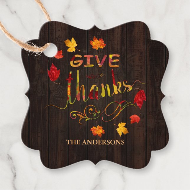 Étiquettes Cadeau Charme Donner Merci Wood Thankgiving (Devant)