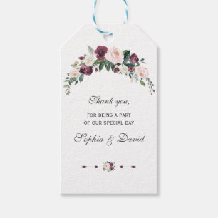 Étiquettes-cadeau Charme Dusty Blue Rose Floral Bouquet Mariage