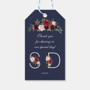 Étiquettes-cadeau Charme Merlot Marine bleu Floral Monogramme Mariag