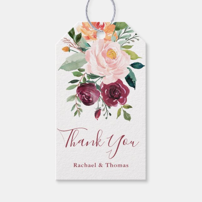 Étiquettes-cadeau Charme rustique Merci Floral (Devant)
