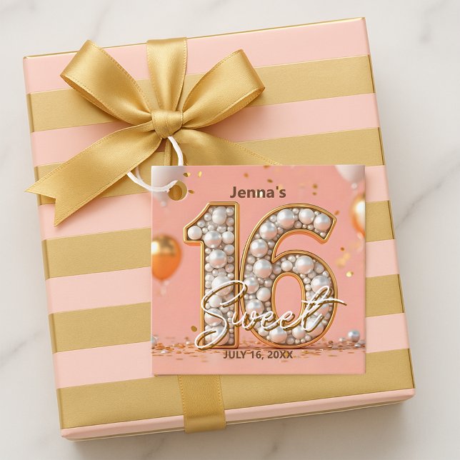 Étiquettes Cadeau Charming Chic Regal Pearl Blush Rose Gold Sweet 16 (Créateur téléchargé)