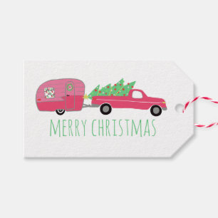Étiquettes-cadeau Charming Christmas Camper Vintage Trailer RV Xmas