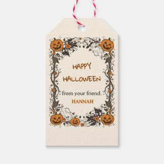 Étiquettes-cadeau Charming Rustic Halloween with Pumpkins and Ghost