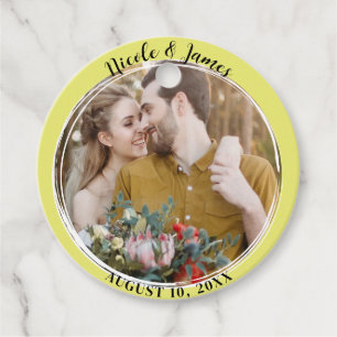 Étiquettes Cadeau Chartreuse Minimal Tendance Rond Photo Mariage