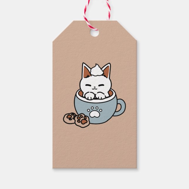 Étiquettes-cadeau Chat adorable en Mug Conception de vacances - Chat (Devant)