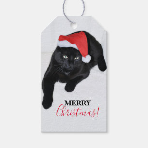 Étiquettes-cadeau Chat avec le chapeau du Père Noël Rouge