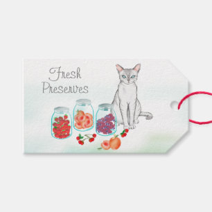 Étiquettes-cadeau Chat blanc élégant avec des réserves de fruits fra