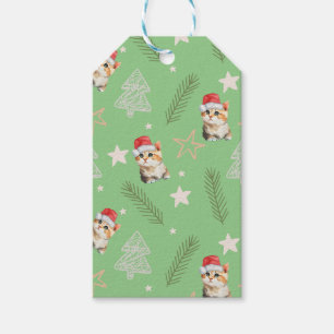 Étiquettes-cadeau Chat chaton chaton couleur vert Père Noël Joyeux N