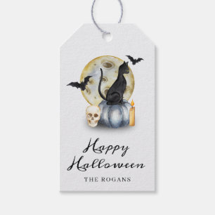 Étiquettes-cadeau Chat de Halloween effrayant Citrouille