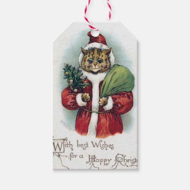 Étiquettes-cadeau Chat de Noël, Louis Wain (Devant)