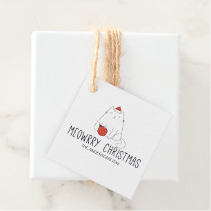 Étiquettes Cadeau Chat de Père Noël mignon avec fête de Noël