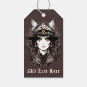 Étiquettes-cadeau Chat de sorcière Halloween Déplaisant Portrait mig