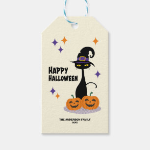Étiquettes-cadeau Chat d'Halloween atomique du milieu du siècle