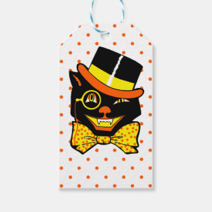 Étiquettes-cadeau Chat d'Halloween vintage en haut