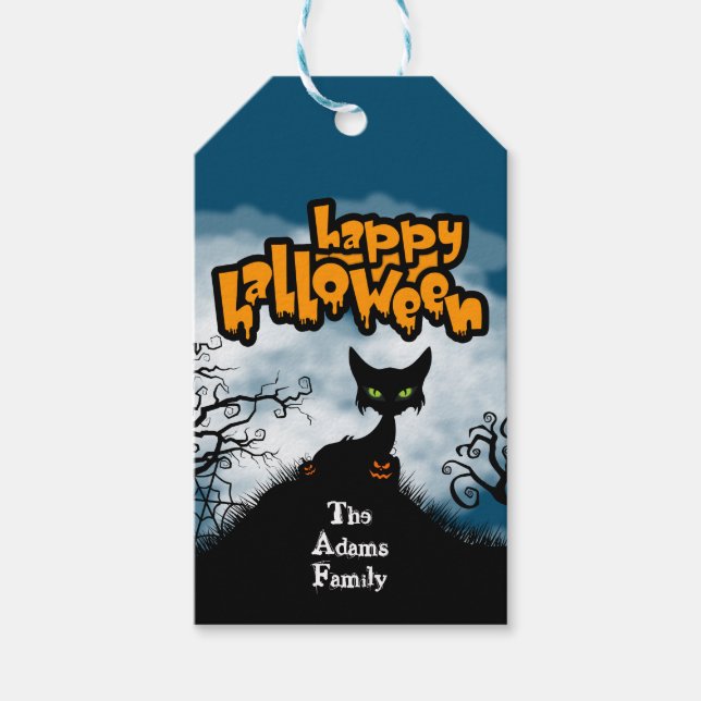 Étiquettes-cadeau Chat effrayant Halloween personnalisé (Devant)