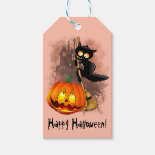Étiquettes-cadeau Chat effrayé par Citrouille Fun Halloween caractèr