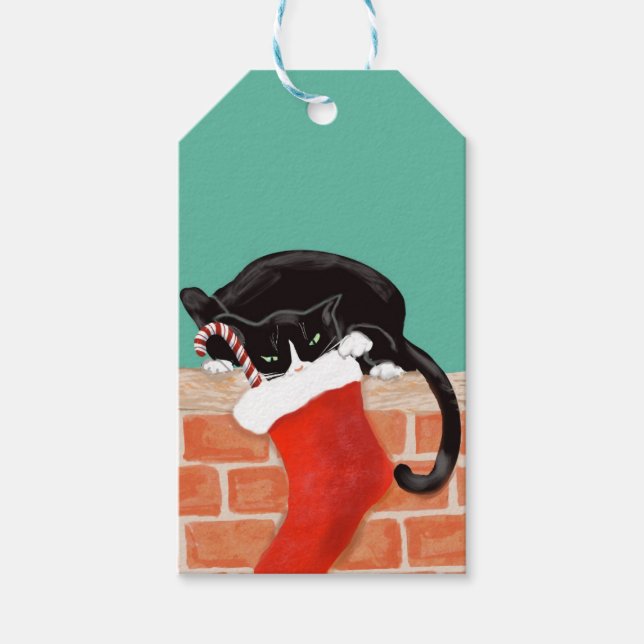 Étiquettes-cadeau Chat et stockage de Noël amusant (Devant)
