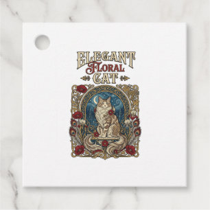 Étiquettes Cadeau Chat floral élégant Art Nouveau vintage vecteur