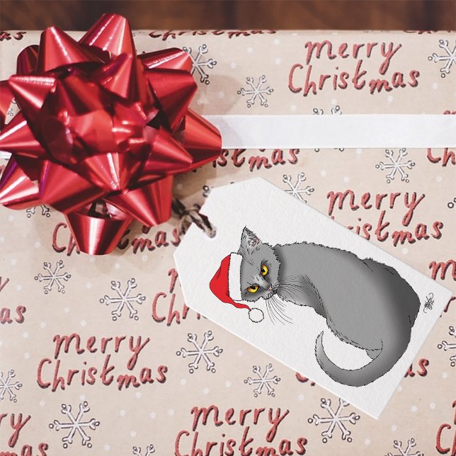 Étiquettes-cadeau Chat gris de Noël amusant (Créateur téléchargé)
