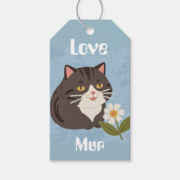 Étiquettes-cadeau Chat gris mignon personnalisé avec Mur et Amour