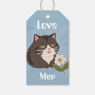 Étiquettes-cadeau Chat gris mignon personnalisé avec Mur et Amour