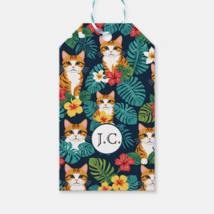 Étiquettes-cadeau Chat Hawaiian style chemise motif gingembre tropic