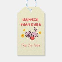 Chat Jaune avec Fleurs Tags Cadeaux 