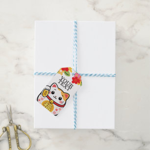 Étiquettes-cadeau chat maneki chanceux kawaii