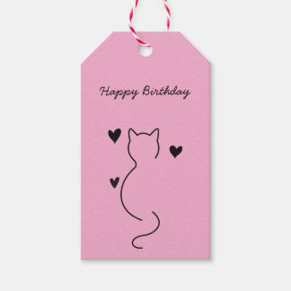 Étiquettes-cadeau chat mignon dit : joyeux anniversaire.