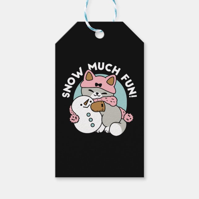 Étiquettes-cadeau Chat mignon en Engin à neige avec Art Snowman (Devant)