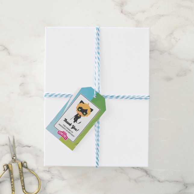 Étiquettes-cadeau Chat Miraculeux Noir Chibi Anniversaire (Avec de laficelle)